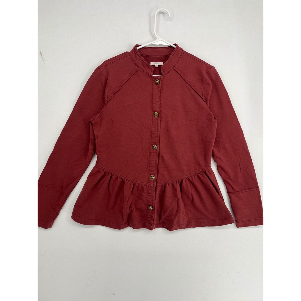 Maurices Womens Peplum Button Front Top Mock Neck Long Sleeve Red Size S